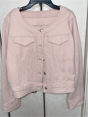 Cropped Blush Snap-Front Jean Jacket